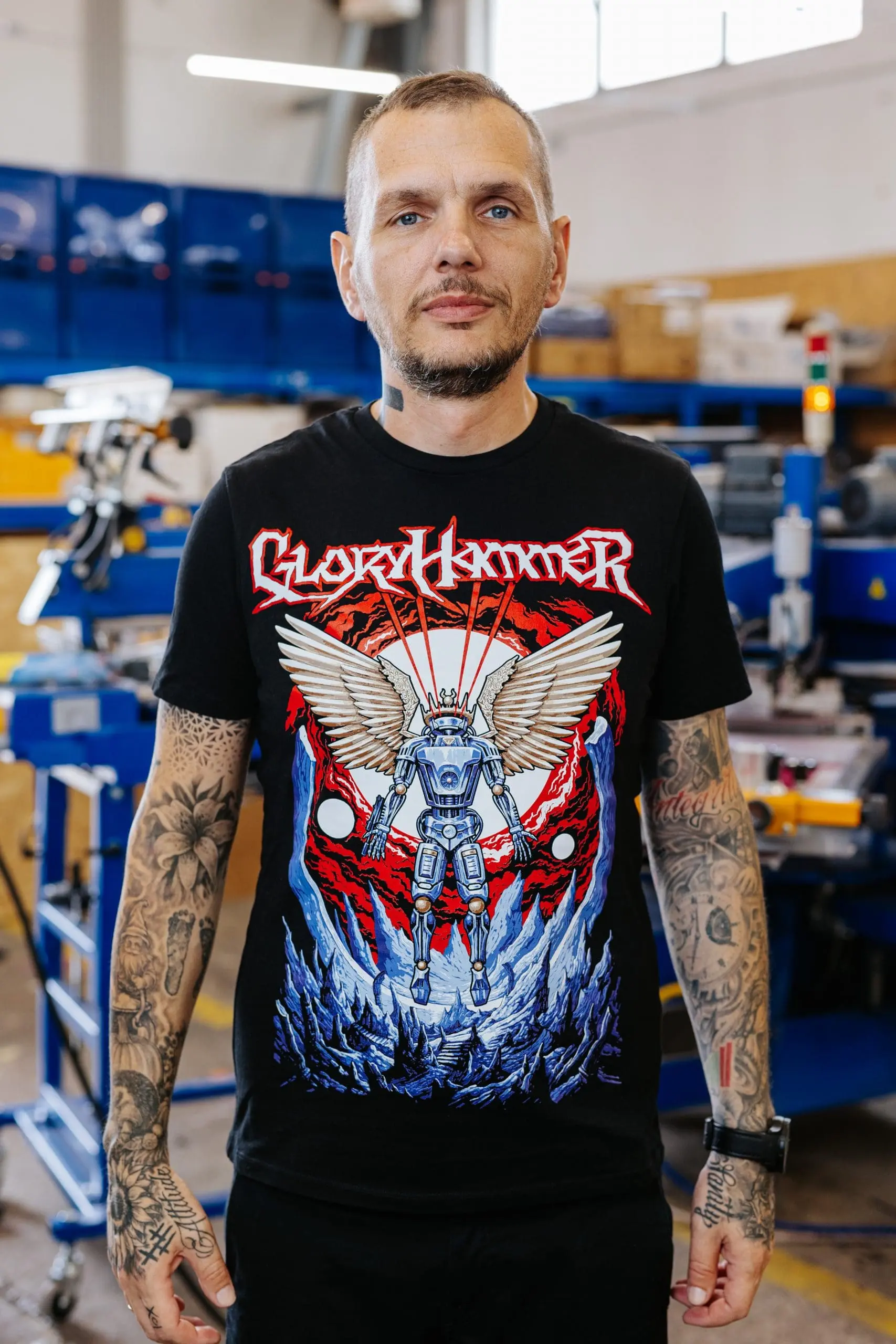 Gloryhammer fantasy metal band t-shirt with vibrant screen printed wizard artwork