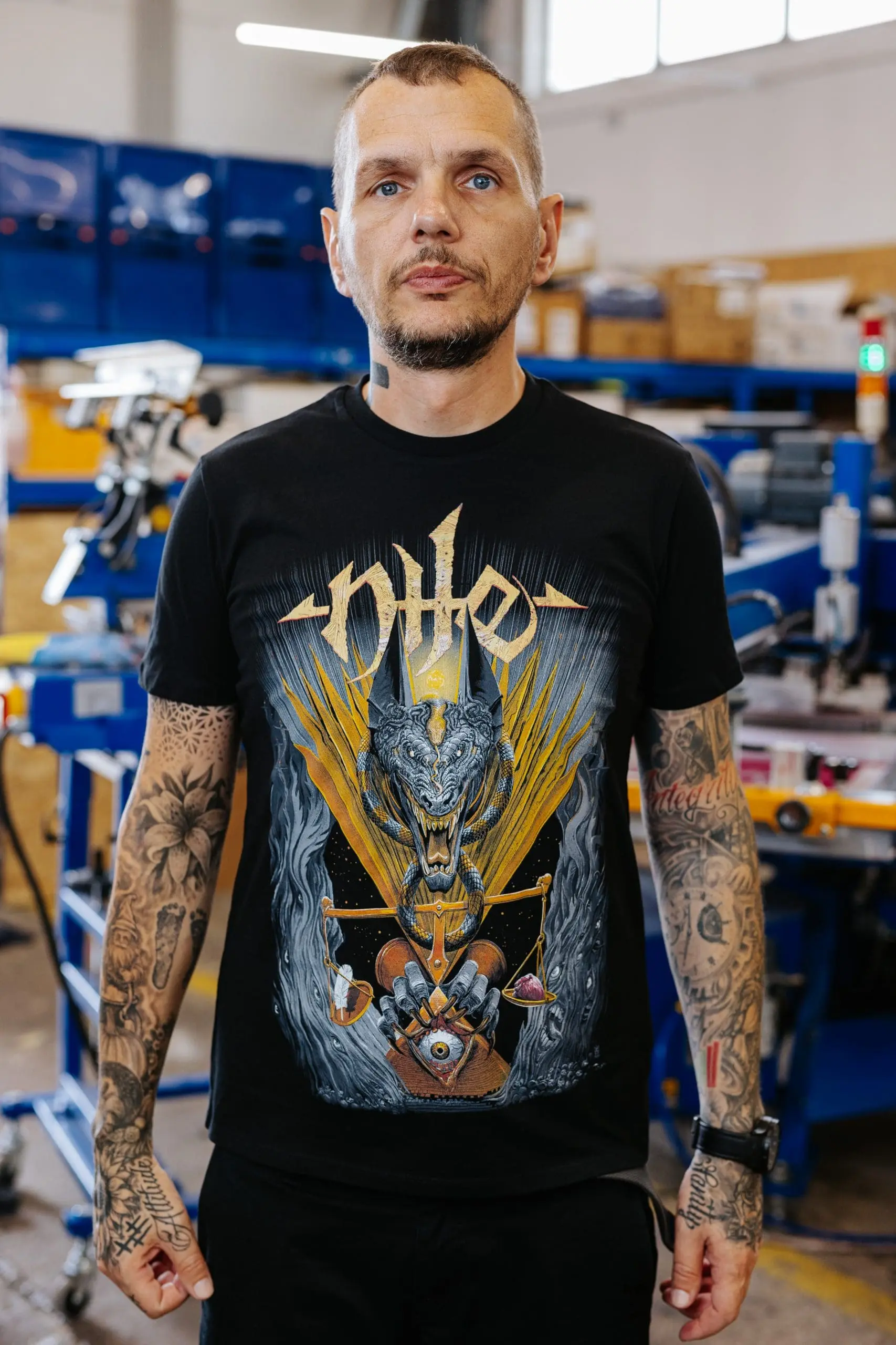 NHE band merchandise t-shirt with custom screen printed artwork