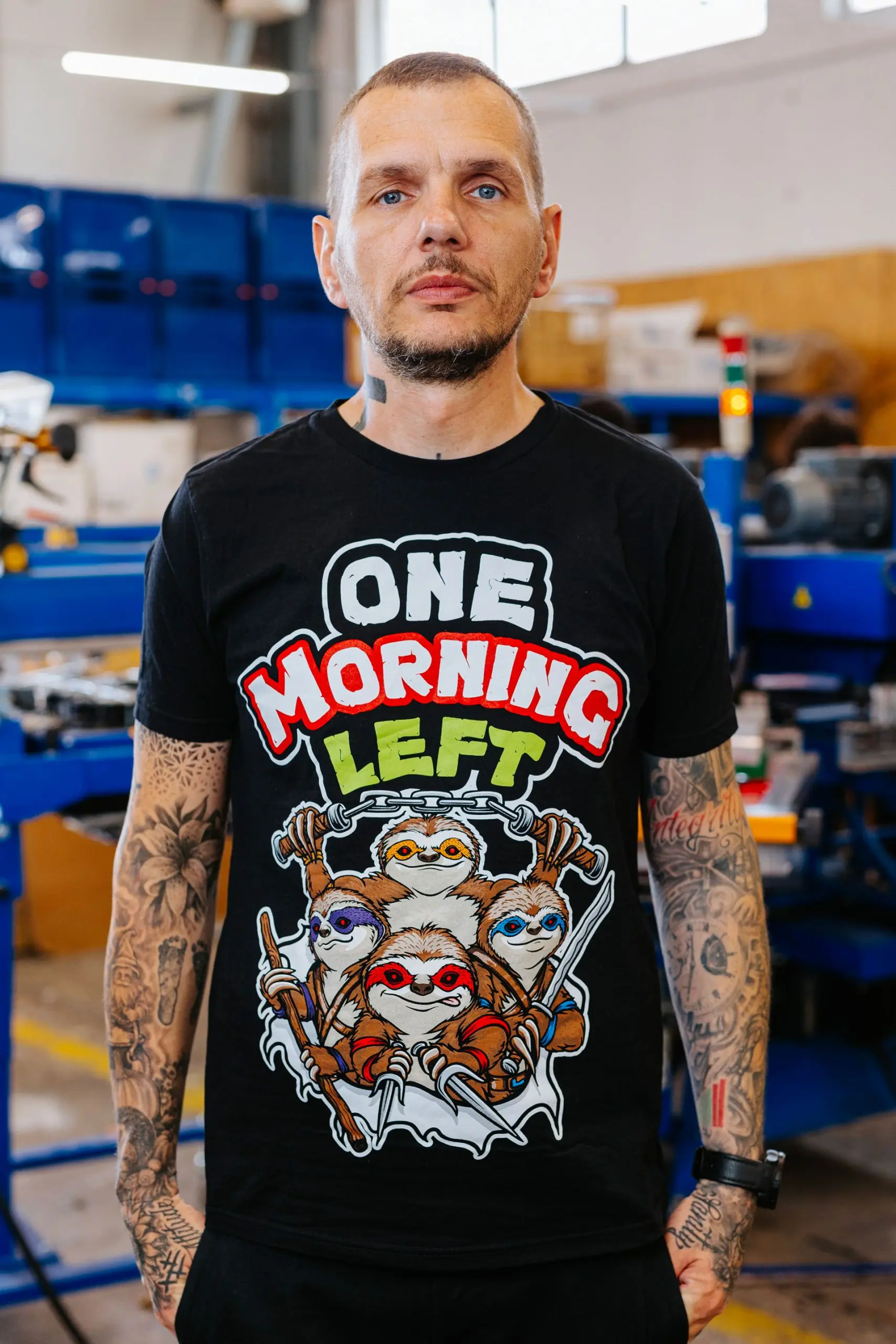 One Morning Left band merchandise t-shirt with vibrant printed design