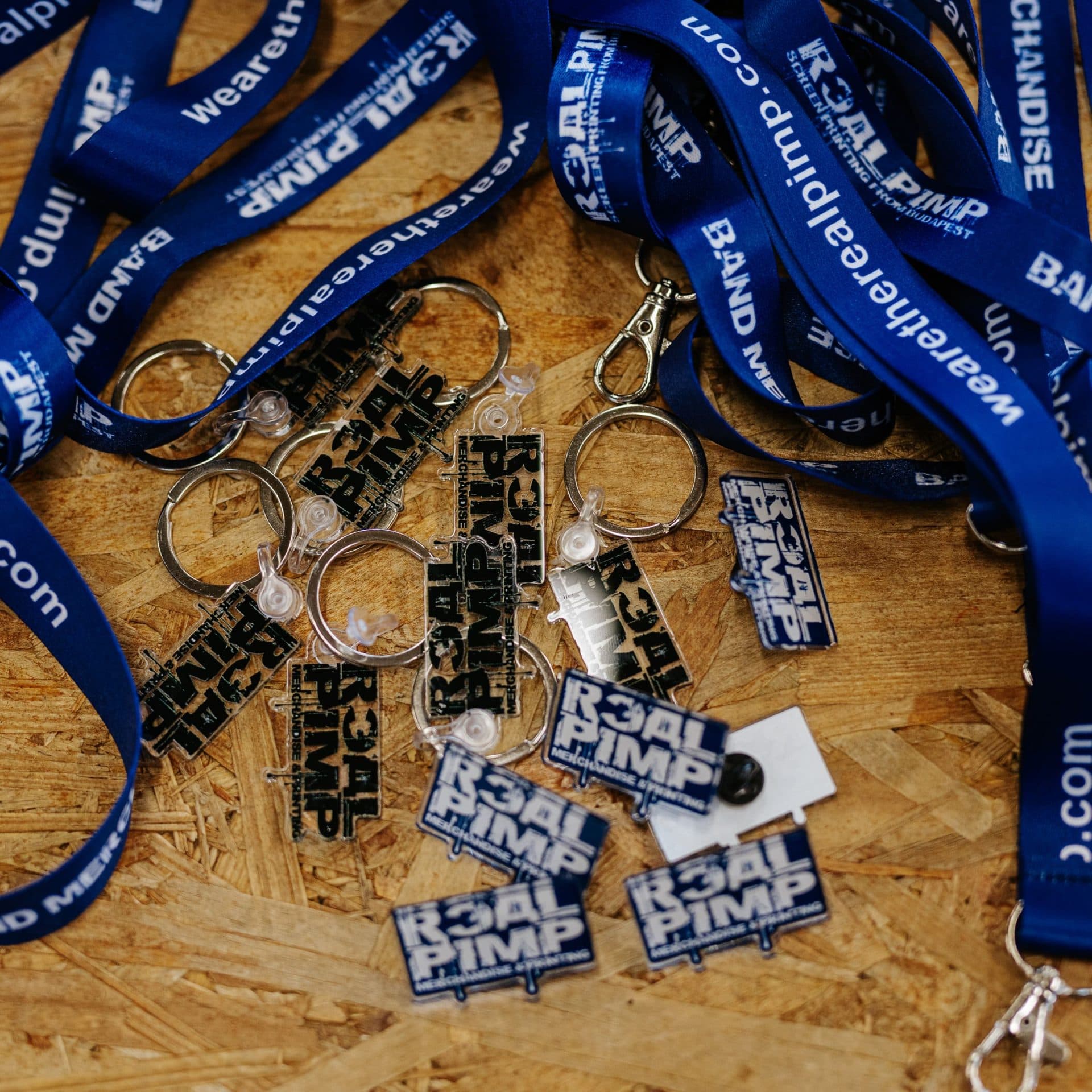 Real Pimp branded lanyards and keychains for festival and band merchandise accessories
