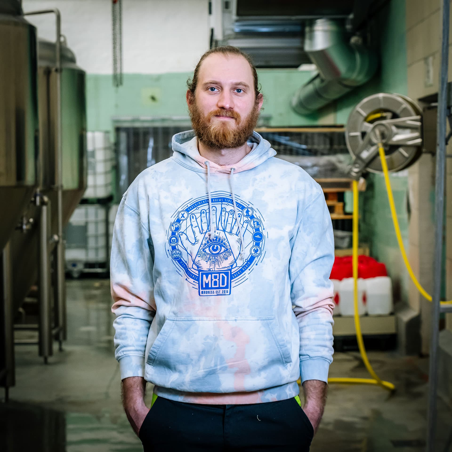 GARDENERS MBD brewery branded tie-dye hoodie for custom corporate merchandise