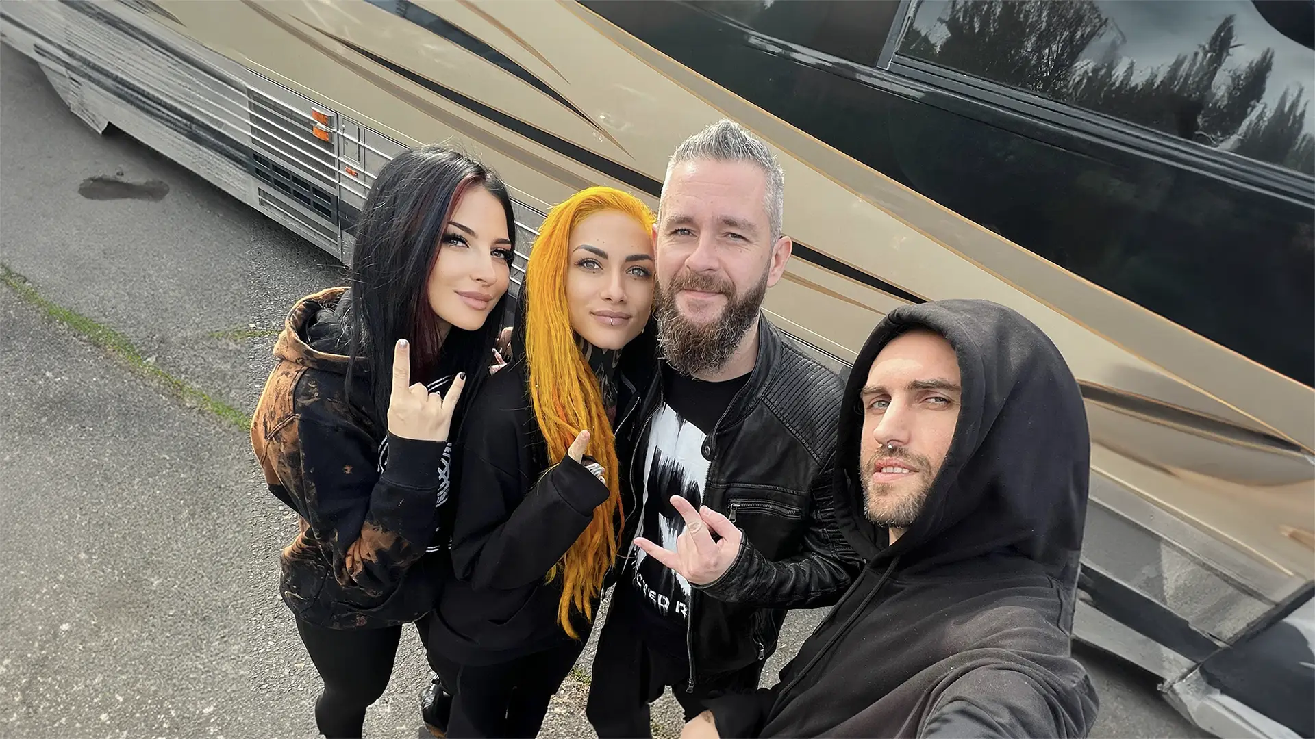 Metal band members on European tour with custom merchandise by Real Pimp